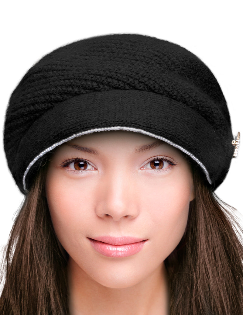 Dahlia Damen Newsboy Cap Aus Angora-Wolle – Wintermütze Mit Kunstperlen, 4 Farben