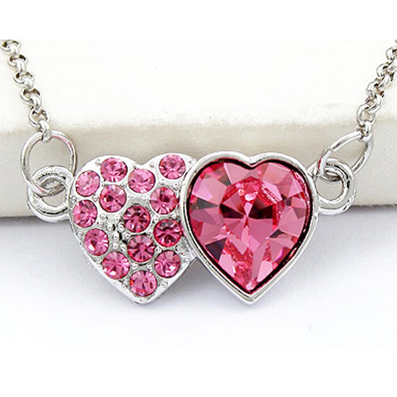 Double Heart Necklace w/ Swarovski Crystals Dahlia