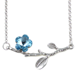 Spring Branch in Bloom Cherry Blossom Shaped Swarovski Crystal Elements Necklace Rhodium Plated | Dahlia