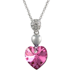 Sparkling Oval Dangle Heart Swarovski Crystal Elements Rhodium Plated Pendant Necklace | Dahlia