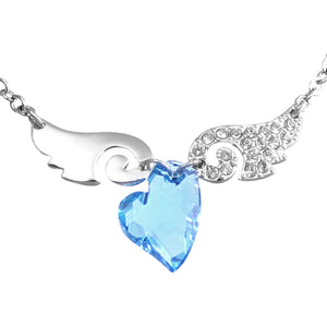 Cupid Heart Swarovski Crystal Elements Sparkling Wing Chain Bracelet Rhodium Plated| Dahlia