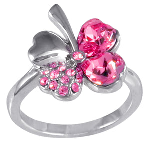 Four Leaf Clover Heart Swarovski Crystal Elements Fashion Ring  Rhodium Plated Fashion Ring | Dahlia