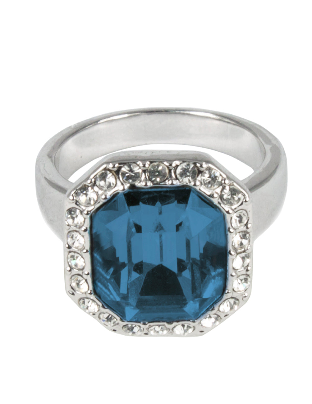 Emerald Cut Ring w/ Swarovski Crystal Rhodium Plated Dahlia