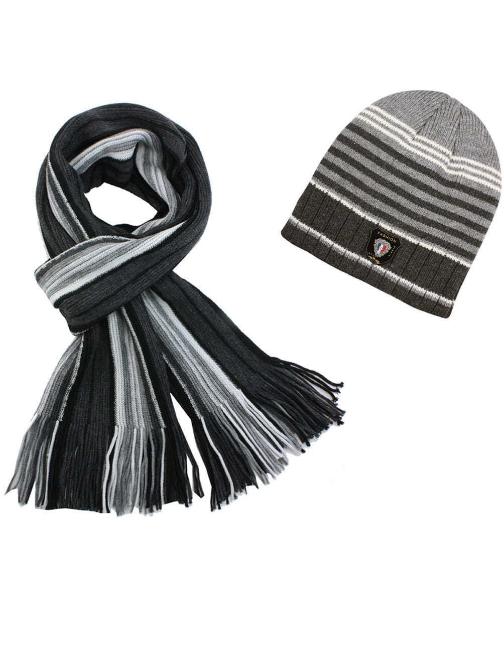 Multicolor Striped Knit Beanie and Scarf Set Womens 2 PCS Beanies Scarf Set Winter Rainbow Striped Cuffed  main image 4