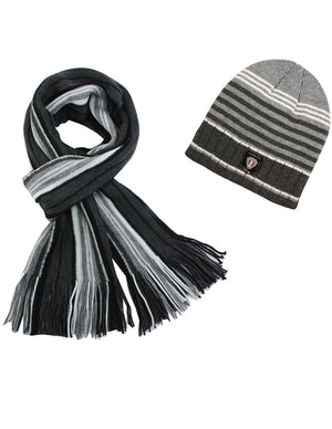 Men's Fashion Classic Colorful Stripes Beanie Hat Scarf Set
