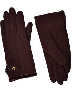 Faux Pearl Accented Flower Wool Blend Dress Gloves