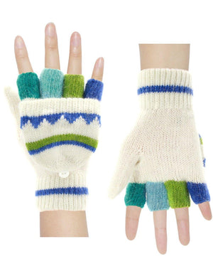 Colorful Pop-Top Convertible Wool Blend Knit Mitten Gloves