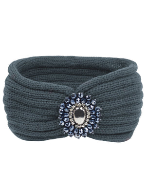 Crystal Medallion Knitted Wide Bohemian Headband