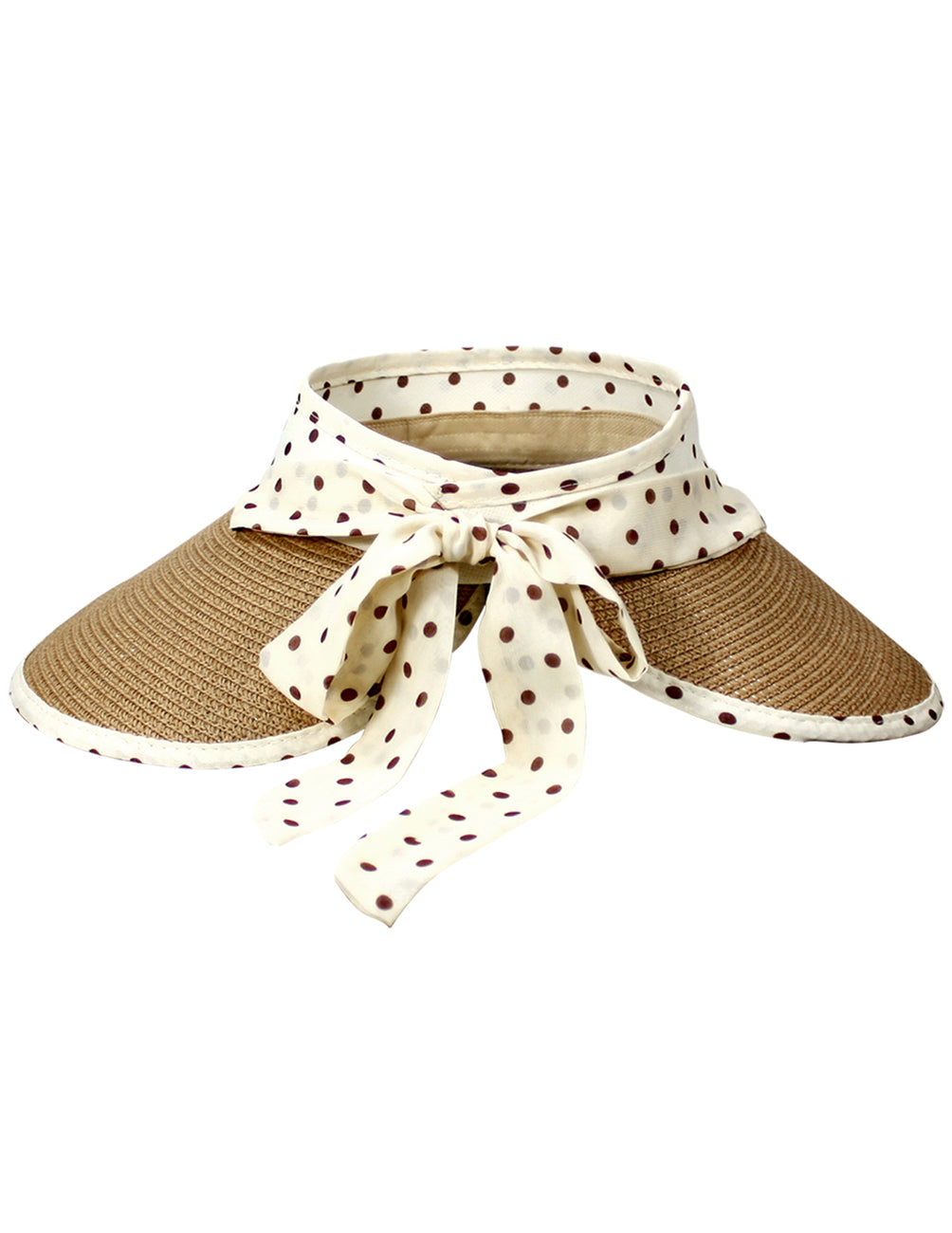 Dahlia Straw Polka Dot Ribbon Rollable Wide Brim Sun Hat Visor