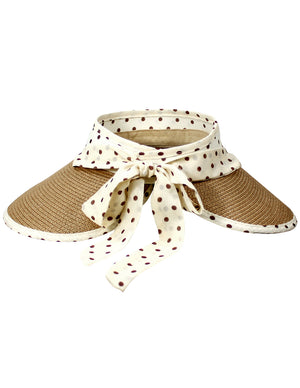 Straw Polka Dot Ribbon Rollable Wide Brim Sun Hat Visor