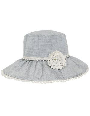 Lace Flower Moldable Brim Sun Bucket Hat - Blue Gray