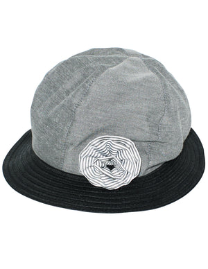 Stripe Flower Black Straw Brim Sun Hat - Gray