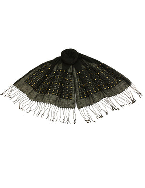 Linen Fashion Hand Embroidered Flowers and Rivets Long Scarf Shawl