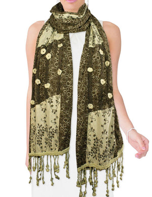 Chinese Vintage Style Small Flowers Embroidered Vine Floral Long Scarf