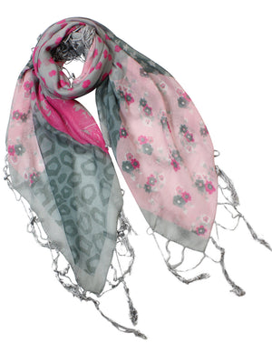 Multi Flowers Leopard Pattern Sheer Square Scarf Shawl Sarong