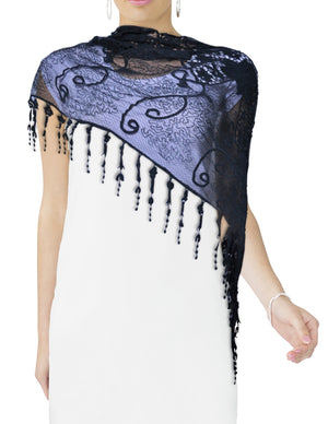 Lace Mesh Vine Flower Hand Embroidered Cotton Nylon Long Scarf