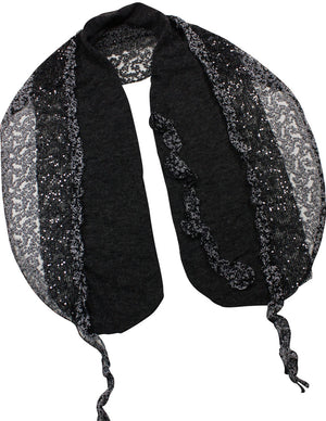 Fancy Sequins Wild Flower Double Layers Knitted Long Scarf