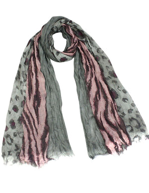 City Jungle Zebra Leopard Print Triple Layer Long Scarf Shawl