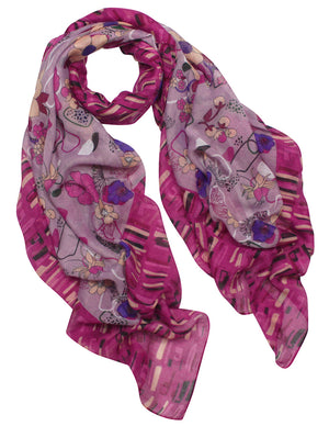 Hibiscus Cherry Blossom Flowers Tiled Border Square Scarf Shawl