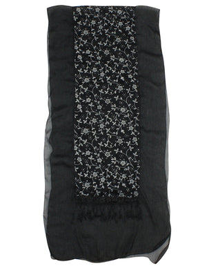 Shining Floret Flower Pattern Hand Embroidered Lace Long Scarf Shawl