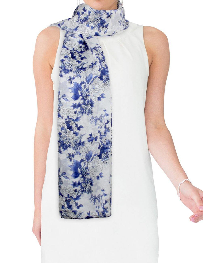 小物 Hand Printed Silk Scarf - blue Hand painted silk scarf, blue marble luxe wrap, unique and