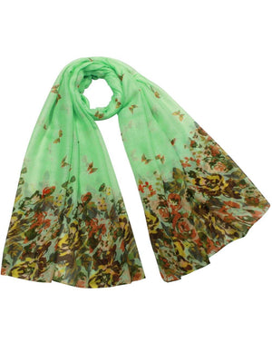 Butterfly Flower Garden Sheer Long Scarf Shawl