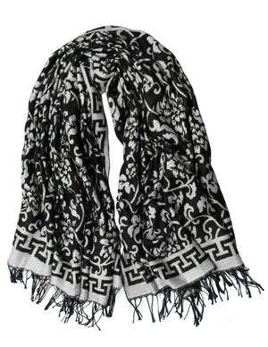 Reversible Floral Damask Pattern Scarf Shawl