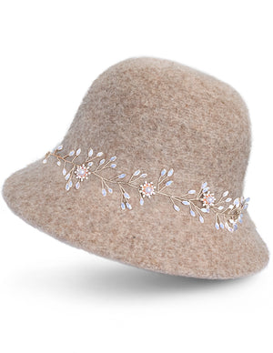 Wool Blend Hand Beaded Winter Bucket Hat / Cloche Hat