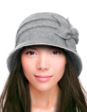 Dahlia Women's Winter Hat – Warm Wool Bucket Hat, Vintage Hand Beaded Faux Pearl