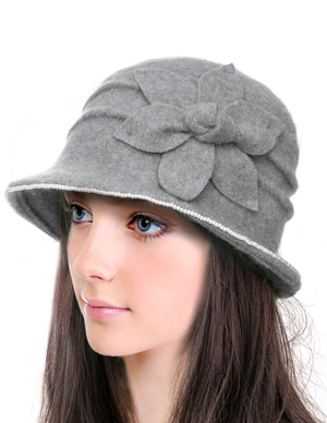 Dahlia Women's Winter Hat – Warm Wool Bucket Hat, Vintage Hand Beaded Faux Pearl