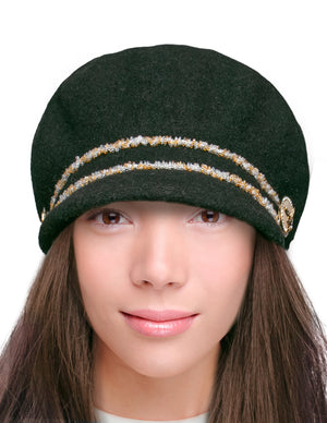 Dahlia Women's Newsboy Cap - Warm Wool Hand Beaded Hat,With Decorative Deer Buttons