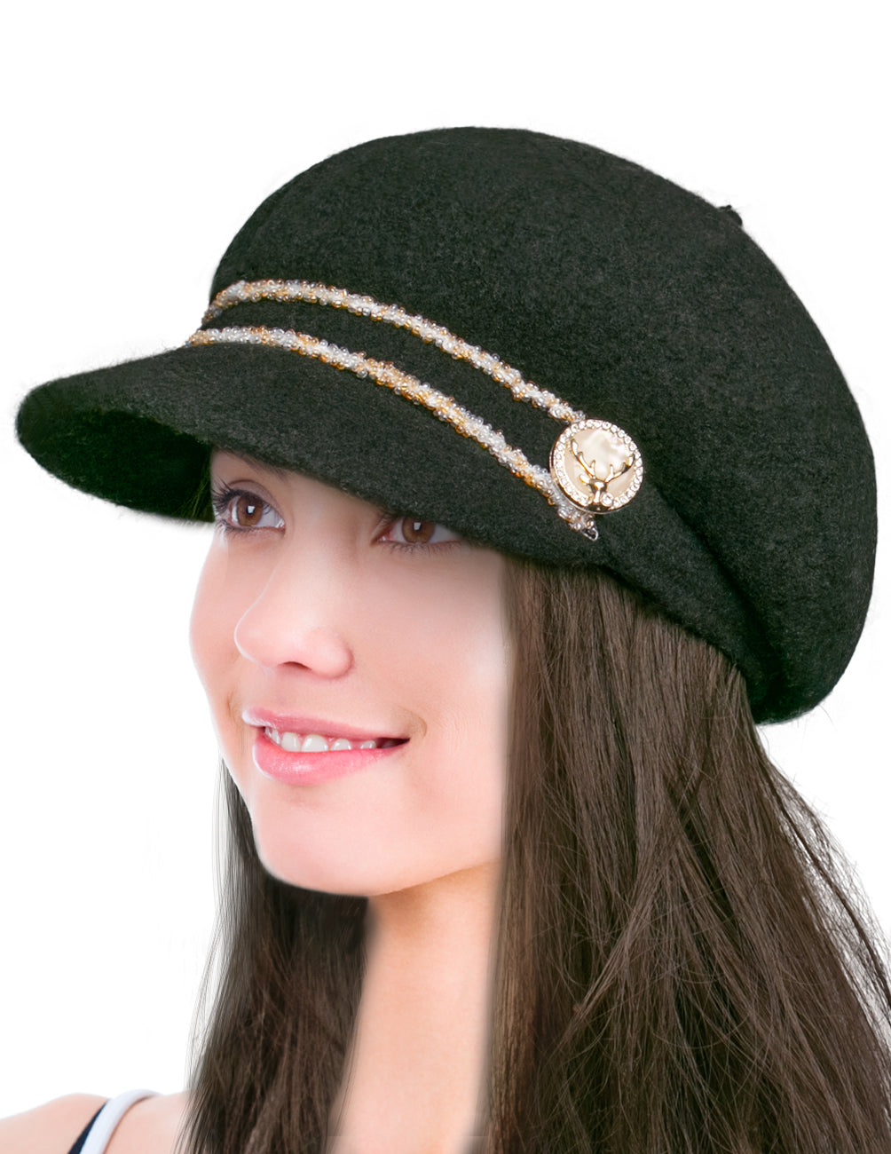 Women\'s Chic Flower Newsboy Cap Hat Wool Blend - Dual Layer Dahlia Women main image 3