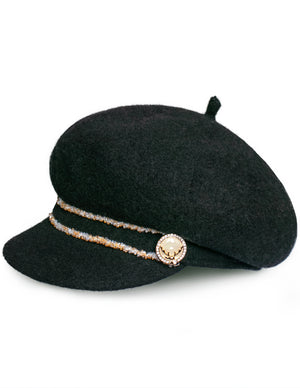 Dahlia Women's Newsboy Cap - Warm Wool Hand Beaded Hat,With Decorative Deer Buttons