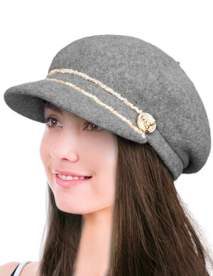 Dahlia Women's Newsboy Cap - Warm Wool Hand Beaded Hat,With Decorative Deer Buttons