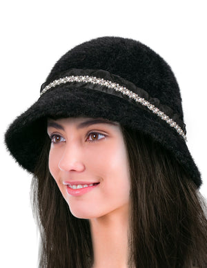 Dahlia Women's Winter Hat - Wool Vintage Hand Beaded Cloche Bucket Hat