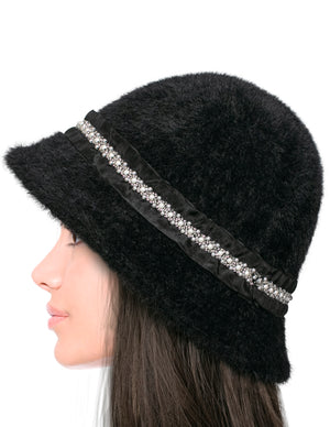 Dahlia Women's Winter Hat - Wool Vintage Hand Beaded Cloche Bucket Hat