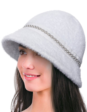 Dahlia Women's Winter Hat - Wool Vintage Hand Beaded Cloche Bucket Hat