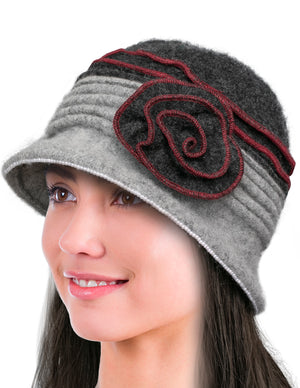 Dahlia Women's Winter Hat - Warm Wool Bucket Hat, Vintage Hand Beaded Faux Pearl