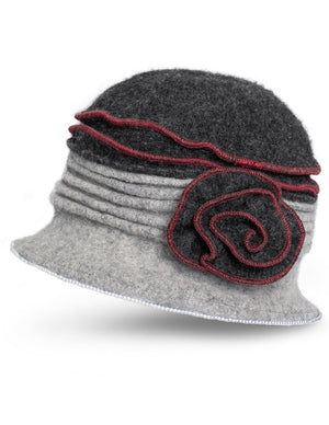 Dahlia Women's Winter Hat - Warm Wool Bucket Hat, Vintage Hand Beaded Faux Pearl
