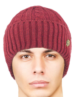 Dahlia Mens Skullies & Beanies, Wool, Cable Knit Winter Hat, Fleece Lined