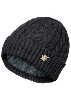 Dahlia Mens Skullies & Beanies, Wool, Cable Knit Winter Hat, Fleece Lined