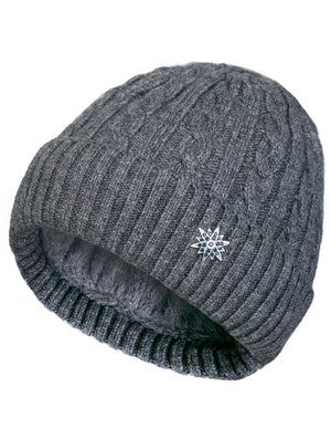 Dahlia Mens Skullies & Beanies, Wool, Cable Knit Winter Hat, Fleece Lined