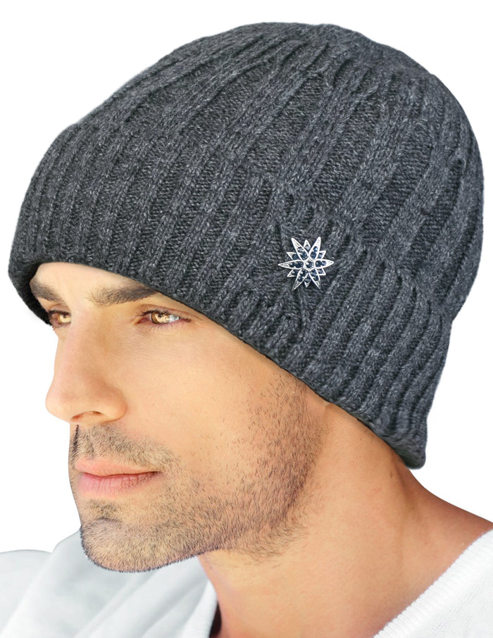Dahlia Men's Skullies & Beanies - Wool, Knit Winter Hat, Fleece Lined
