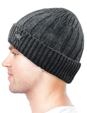 Dahlia Men's Skullies & Beanies - Wool, Knit Winter Hat, Fleece Lined