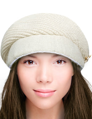 Dahlia Women's Newsboy Cap - Angora Blend Winter Knitted Hat, Hand Beaded Faux Pearl with Detachable star Pin