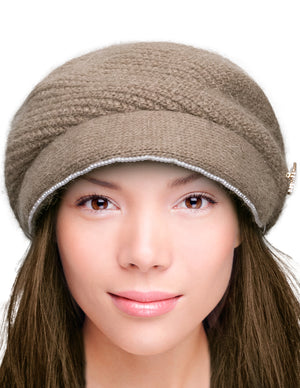 Dahlia Women's Newsboy Cap - Angora Blend Winter Knitted Hat, Hand Beaded Faux Pearl with Detachable star Pin