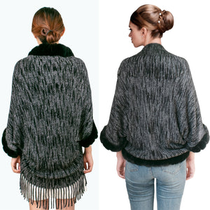 Dahlia Women's Fall Poncho Cape - Faux Fur-Trimmed Edge & Sleeves, Soft Acrylic Knit