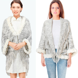 Dahlia Women's Fall Poncho Cape - Faux Fur-Trimmed Edge & Sleeves, Soft Acrylic Knit