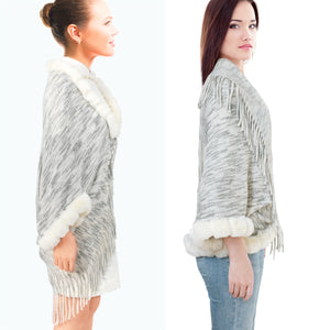 Dahlia Women's Fall Poncho Cape - Faux Fur-Trimmed Edge & Sleeves, Soft Acrylic Knit