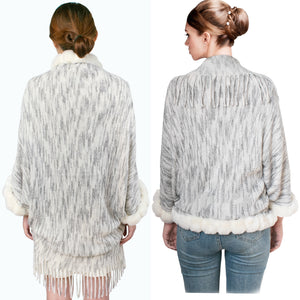 Dahlia Women's Fall Poncho Cape - Faux Fur-Trimmed Edge & Sleeves, Soft Acrylic Knit